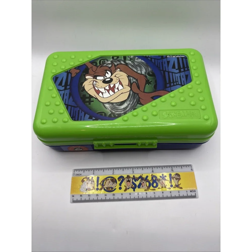 Vintage Taz Looney Tunes Pencil Box Spacemaker Warner Bros &‎ Ruler